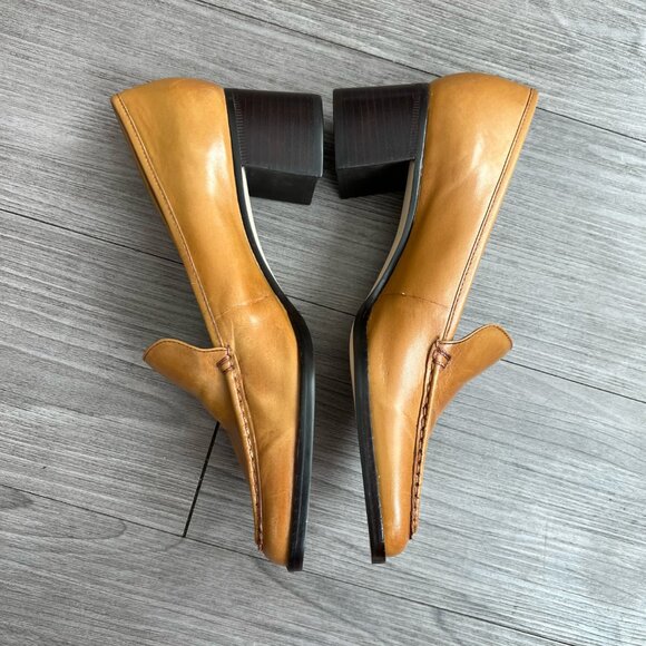 Vintage Bandolino Tan Square Toe Loafers Block Heel Size Size W7 - Picture 2 of 6